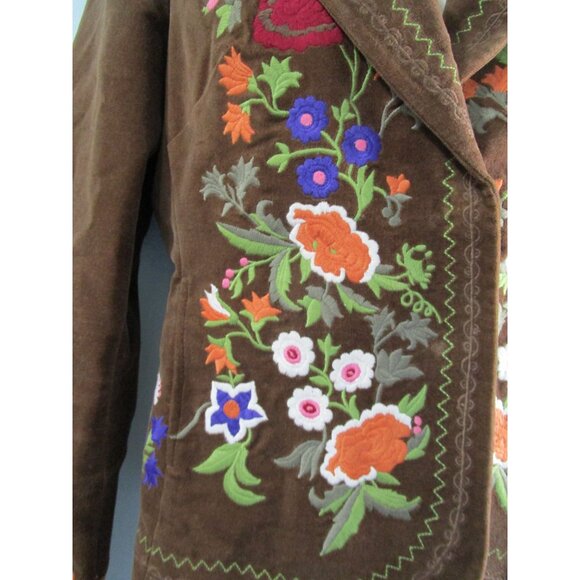 Vintage Yank Americano Embroidered Brown Velvet Western BoHo Jacket Medium GUC - Picture 9 of 16